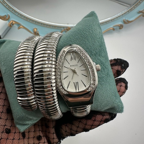 Anthropologie Accessories - Luxury Serpenti Elegant Silver Wrap Women's Watch